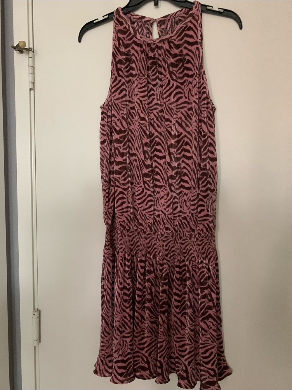 Ramy Brook Pink and Brown Zebra-Print Sleeveless Midi Dress